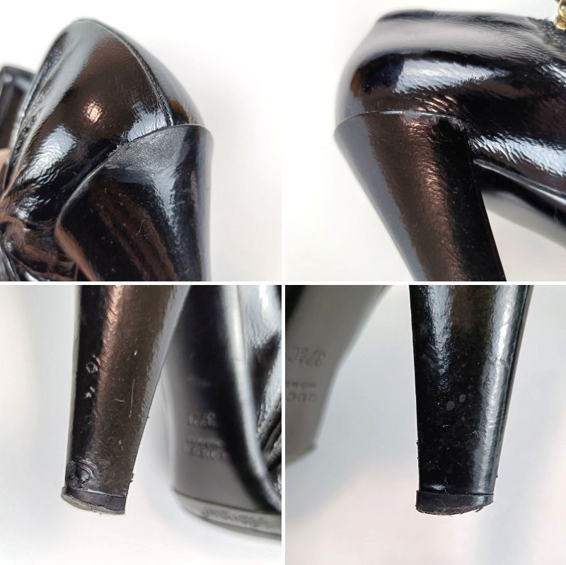 GUCCI グッチ ブーテイ ロゴ金具 37 1/2 ブラック 黒 202939 エナメル