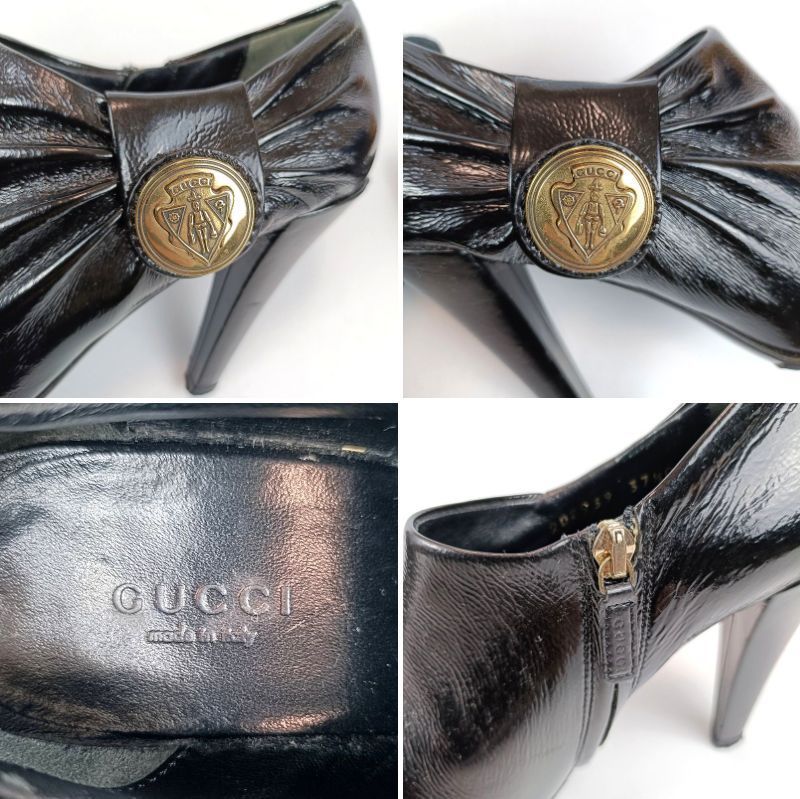 GUCCI グッチ ブーテイ ロゴ金具 37 1/2 ブラック 黒 202939 エナメル