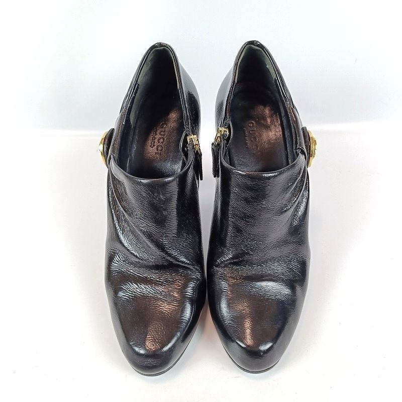 GUCCI グッチ ブーテイ ロゴ金具 37 1/2 ブラック 黒 202939 エナメル