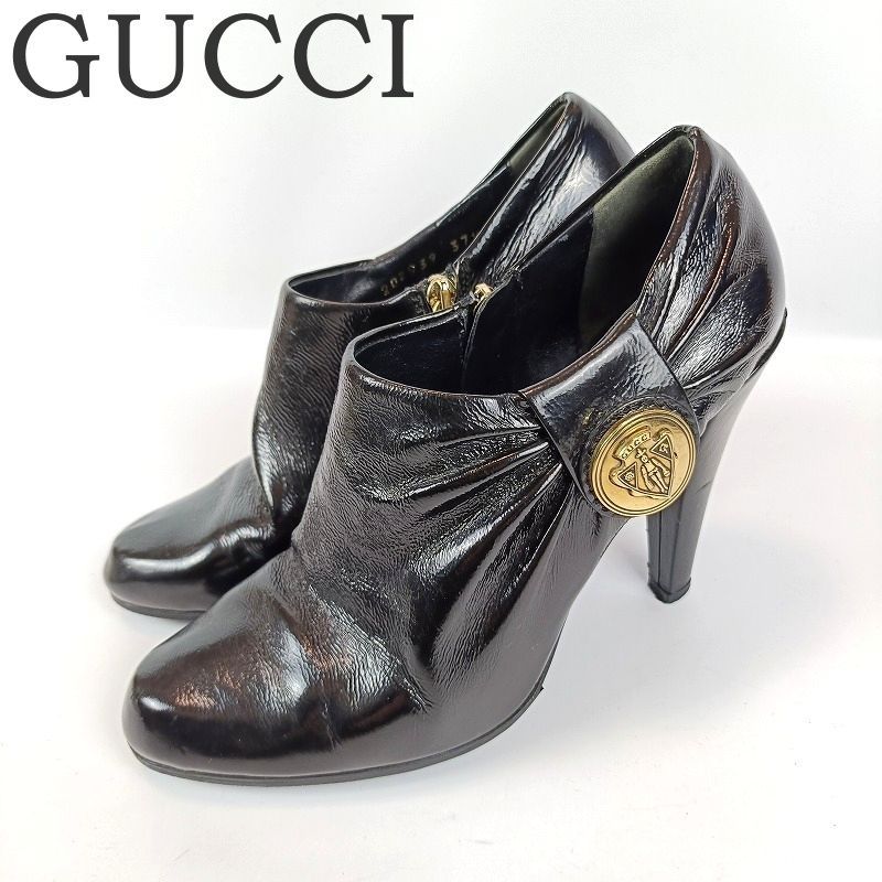 GUCCI グッチ ブーテイ ロゴ金具 37 1/2 ブラック 黒 202939 エナメル