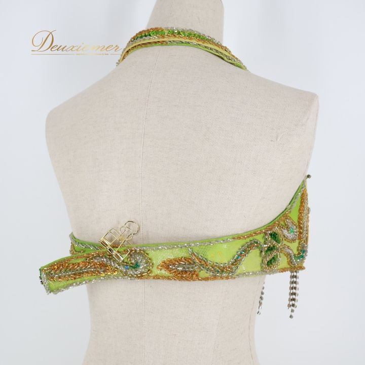 ベリーダンス オリエンタル 衣装 上下セット グリーン系ラインストーン