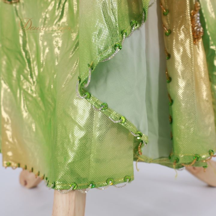 ベリーダンス オリエンタル 衣装 上下セット グリーン系ラインストーン