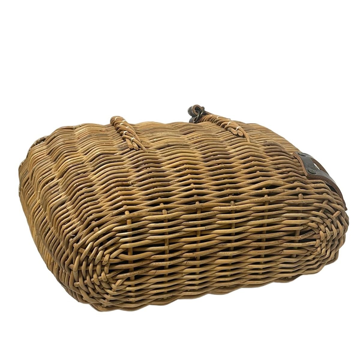 ebagos レザーパッチ ラウンドカゴバッグ ベージュ ebagos(エバゴス) トートバッグ - ベージュ×ダークグレー かごバッグ