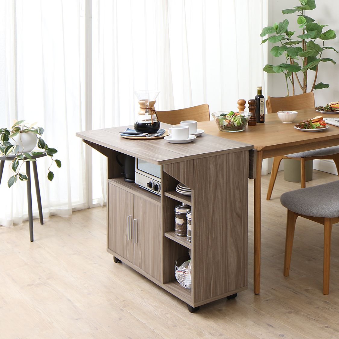 移動 バタフライ キッチンカウンター 幅90 cm キッチン カウンター キャスター付 作業台 アイランドキッチン 食卓 食器棚 キッチン収納 大容量収納