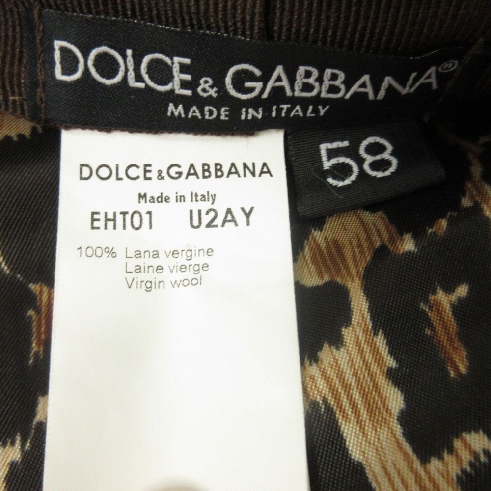  DOLCE-GABBANA ドルチェ-ガッバーナ 00 s ツイード ハンチング キャップ 帽子 裏レオパード アーカイブ ブラウン メンズ レディース 古着 キャスケット ハンチング 帽子