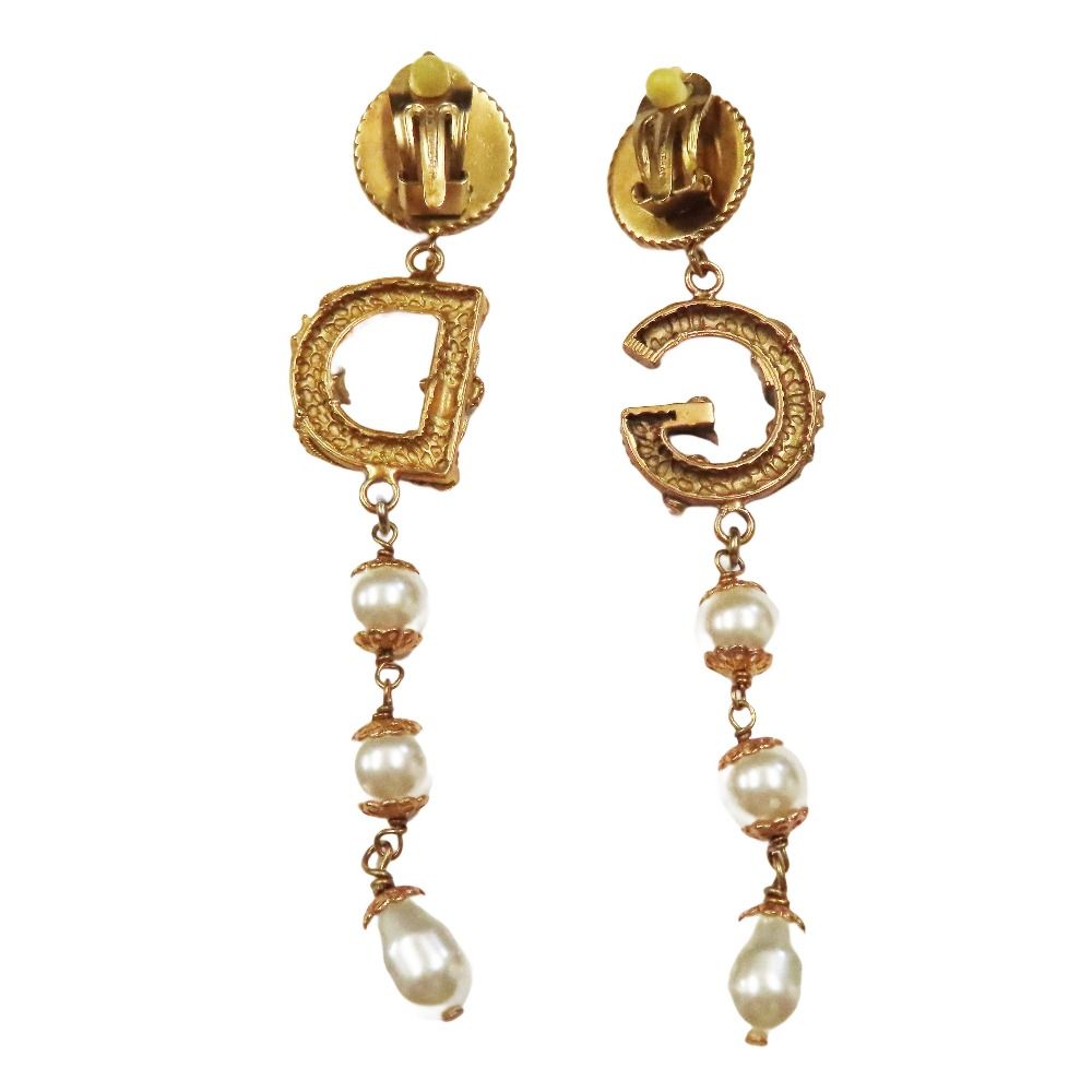 DOLCE-GABBANA ドルチェアンドガッバーナ パール DGロゴ ドロップ イヤリング ゴールド レディース 古着