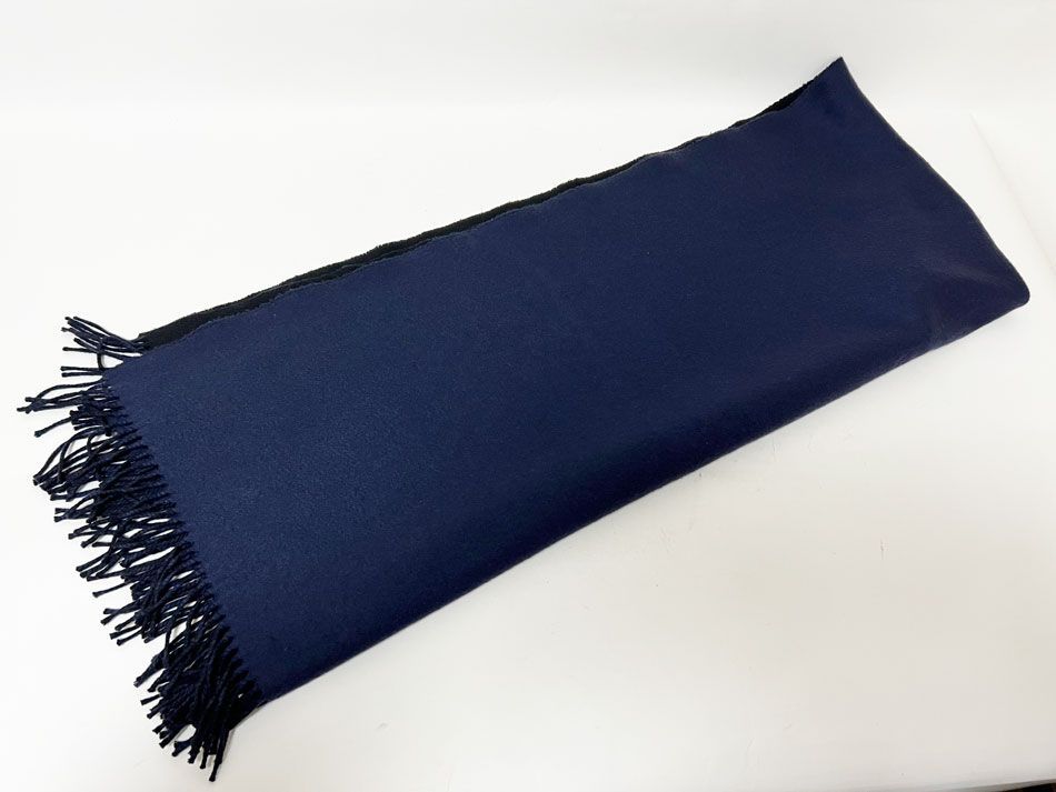 HERMES エルメス ショール ダブルフェイス マフラー ネイビー ブラック カシミア100％ フリンジ