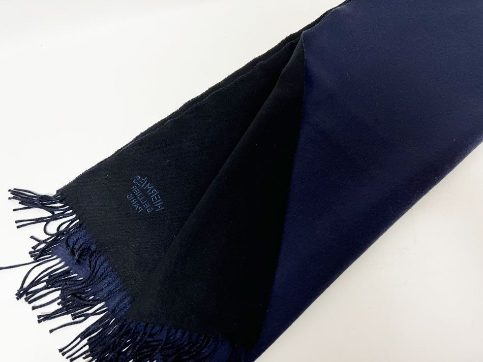HERMES エルメス ショール ダブルフェイス マフラー ネイビー ブラック