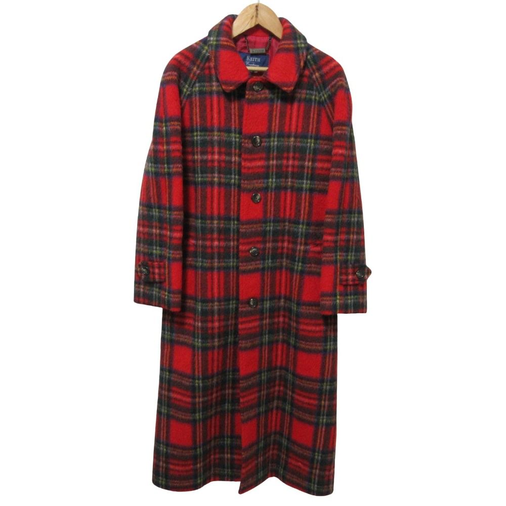 美品 KEITH キース タータンチェック ウール ステンカラーコート 
