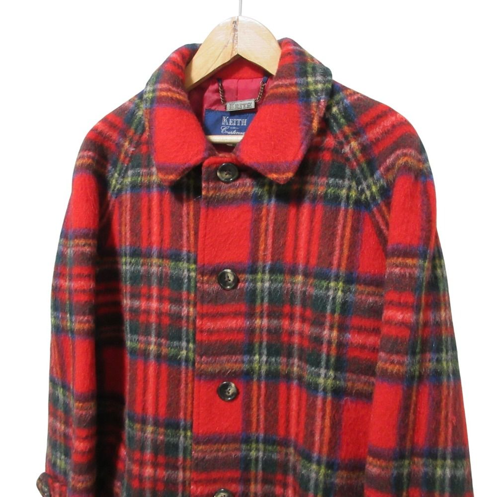 美品 KEITH キース タータンチェック ウール ステンカラーコート 