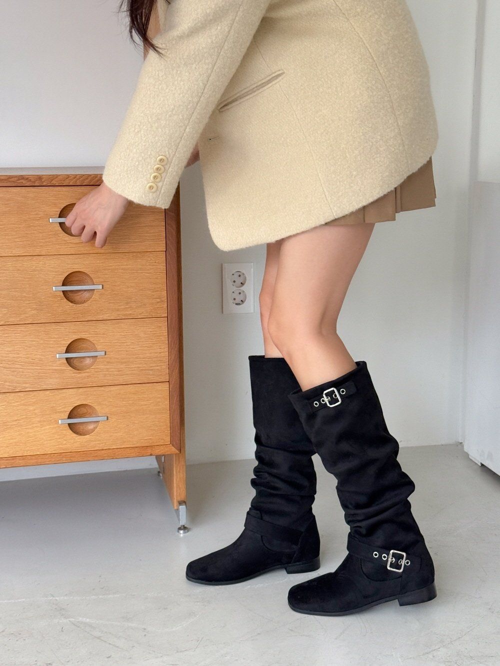 CA 9192 ベルト POINT 自然なシャーリング スウェード ロングブーツ