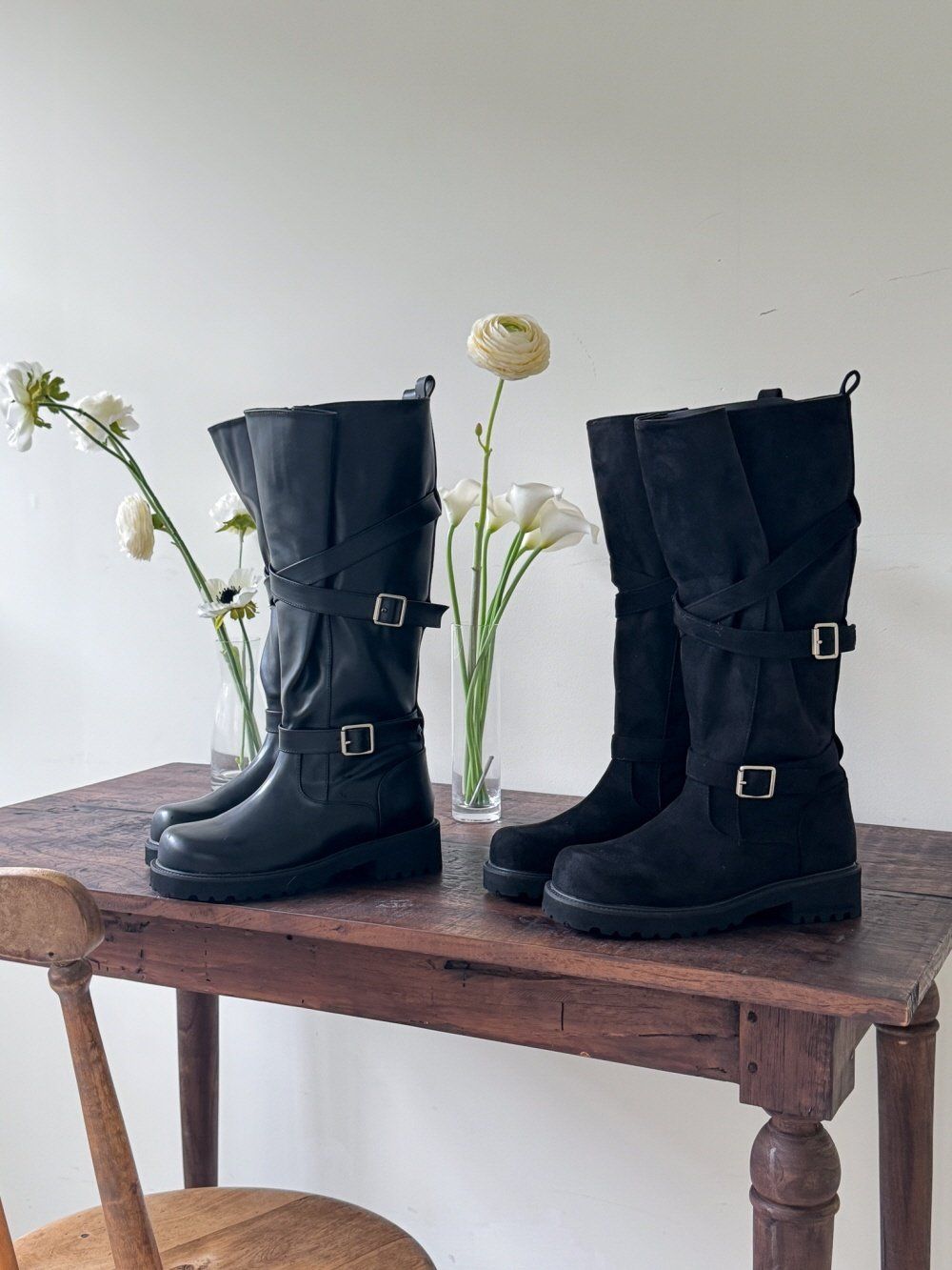 CA 2440 ルーズフィット バックルベルト ドレープ オシャレ ロングブーツ ロングウォーカー