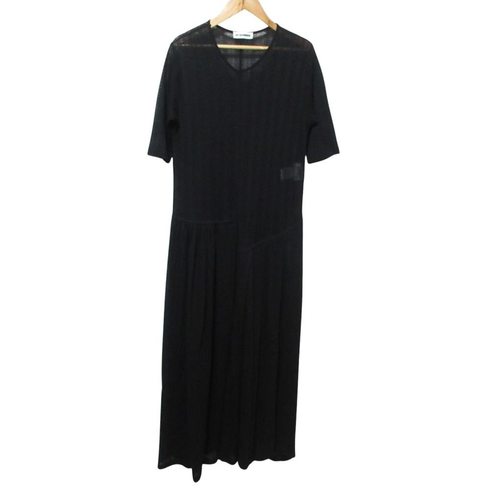 JIL SANDER ジルサンダー アシメスカート ニット シアー ロングワンピース 34 ブラック レディース 古着