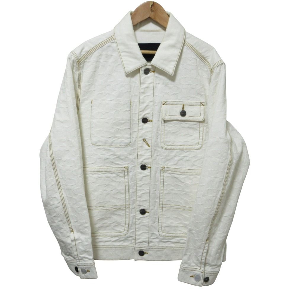 【極美品/S】COACH コーチ デニムジャケット 刻印ボタン シグネチャー 白 良品 COACH コーチ シグネチャー デニムジャケット C9907 XS ホワイト