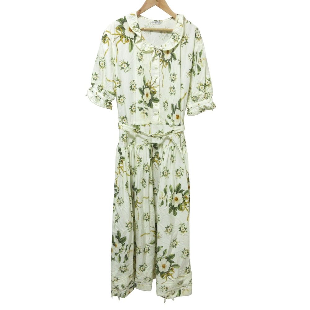 KANEKO ISAO カネコイサオ フラワープリント プリーツ 半袖 ロング ワンピース ホワイト レディース 古着