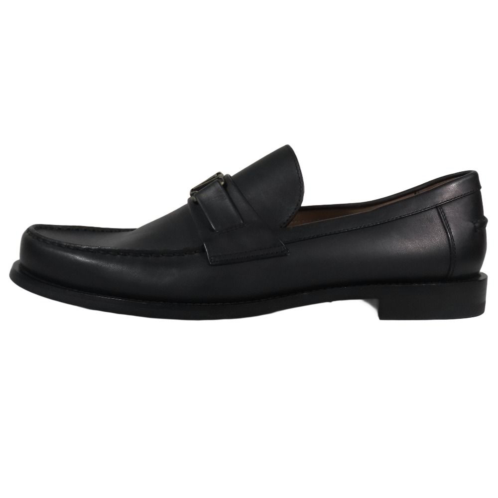 LOUIS VUITTON ルイヴィトン メジャーライン ローファー モカシン LVロゴ 金具ゴールド レザー シューズ 10 ブラック メンズ 古着