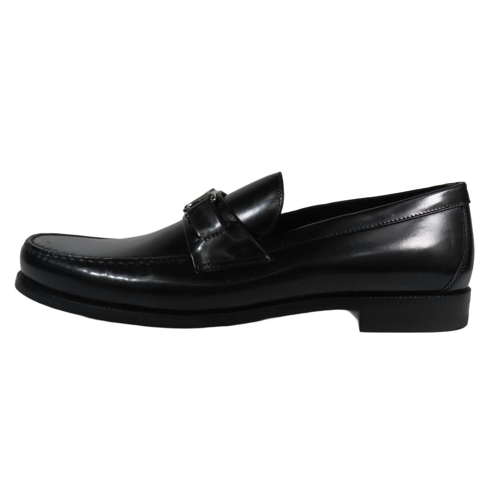 LOUIS VUITTON ルイヴィトン メジャーライン ローファー モカシン LVロゴ 金具シルバー レザー シューズ 10 ブラック メンズ 古着