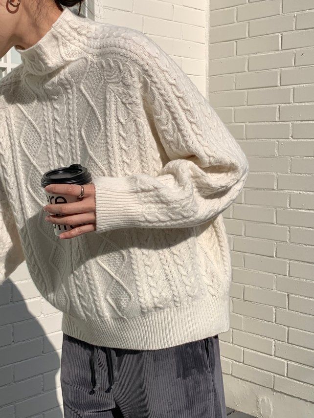 再入荷 カシミア ケーブル ハイネック セーター