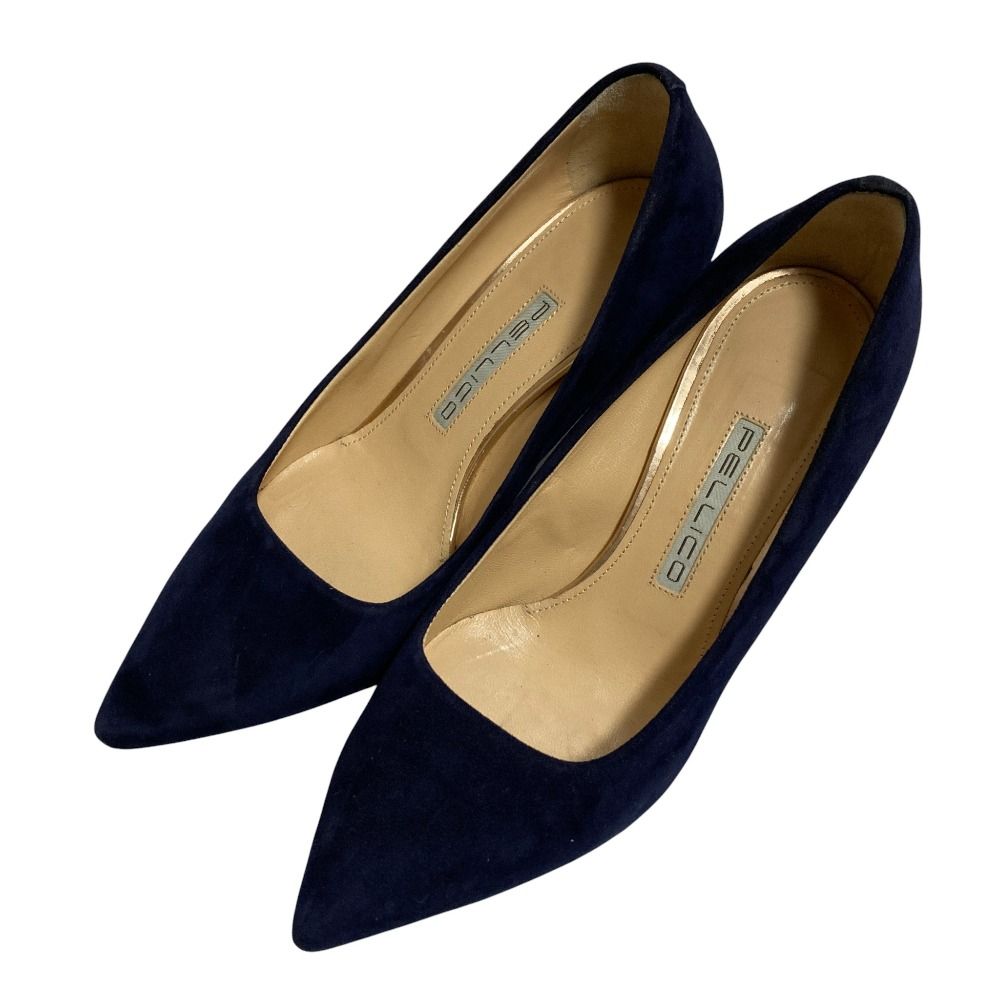 美品 PELLICO ペリーコ スエード ポインテッドトゥ パンプス サイズ36 1/2 23.5cm相当 ネイビー レディース 古着  USED