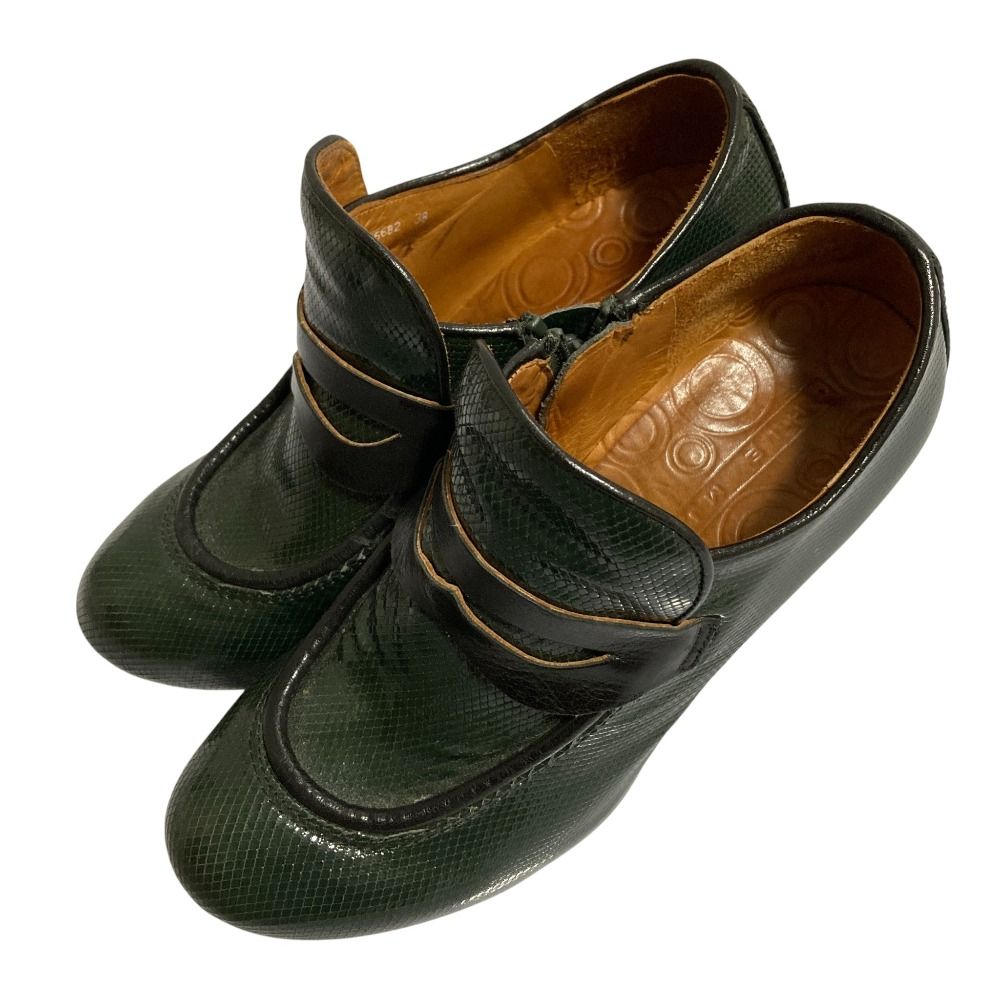 チエミハラ ローファー 良品 CHIE MIHARA チエ ミハラ レザー 型押し ブーティ ヒール