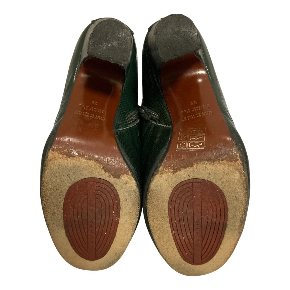 良品 CHIE MIHARA チエ ミハラ レザー 型押し ブーティ ヒール