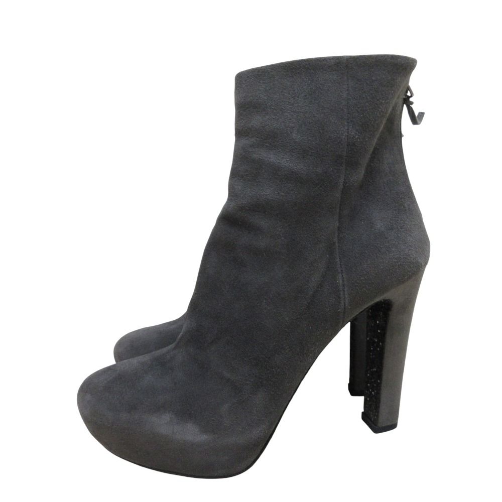 MIUMIU ミュウミュウ スエード プラットフォーム バックジップ ショートブーツ 36 23.0 cm相当 グレー レディース 古着