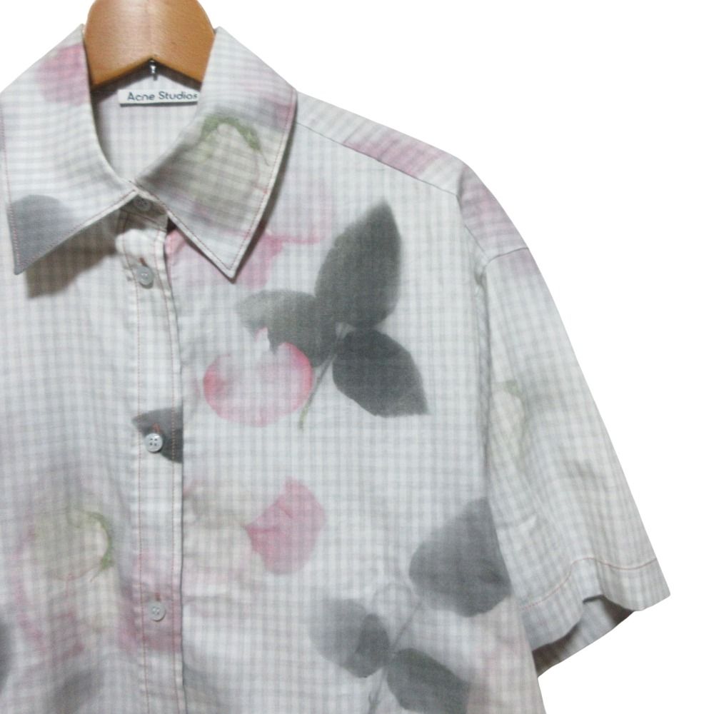 美品 Acne Studios アクネストゥディオズ チェック フラワー ショートスリーブ シャツ ブラウス 34  グレー レディース 古着 中古 USED 美品 Acne Studios アクネストゥディオズ チェック フラワー ショート