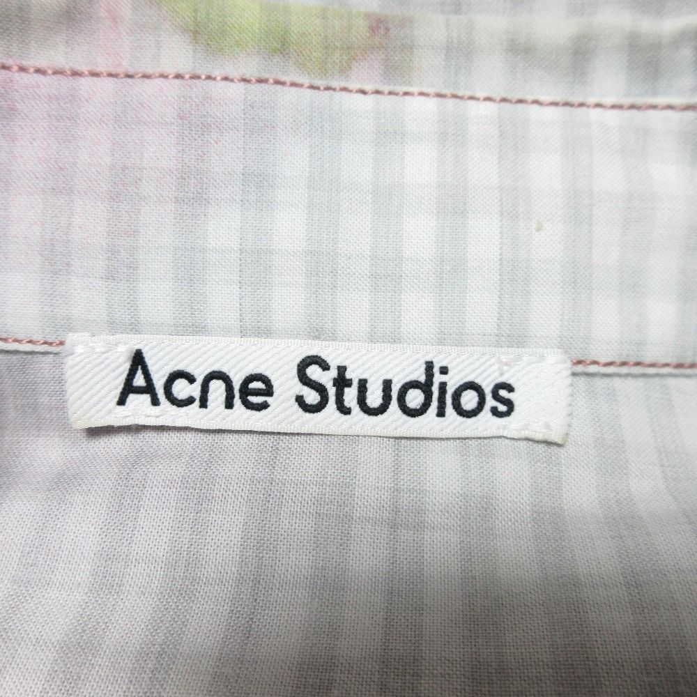 美品 Acne Studios アクネストゥディオズ チェック フラワー ショートスリーブ シャツ ブラウス 34  グレー レディース 古着 中古 USED 美品 Acne Studios アクネストゥディオズ チェック フラワー ショート
