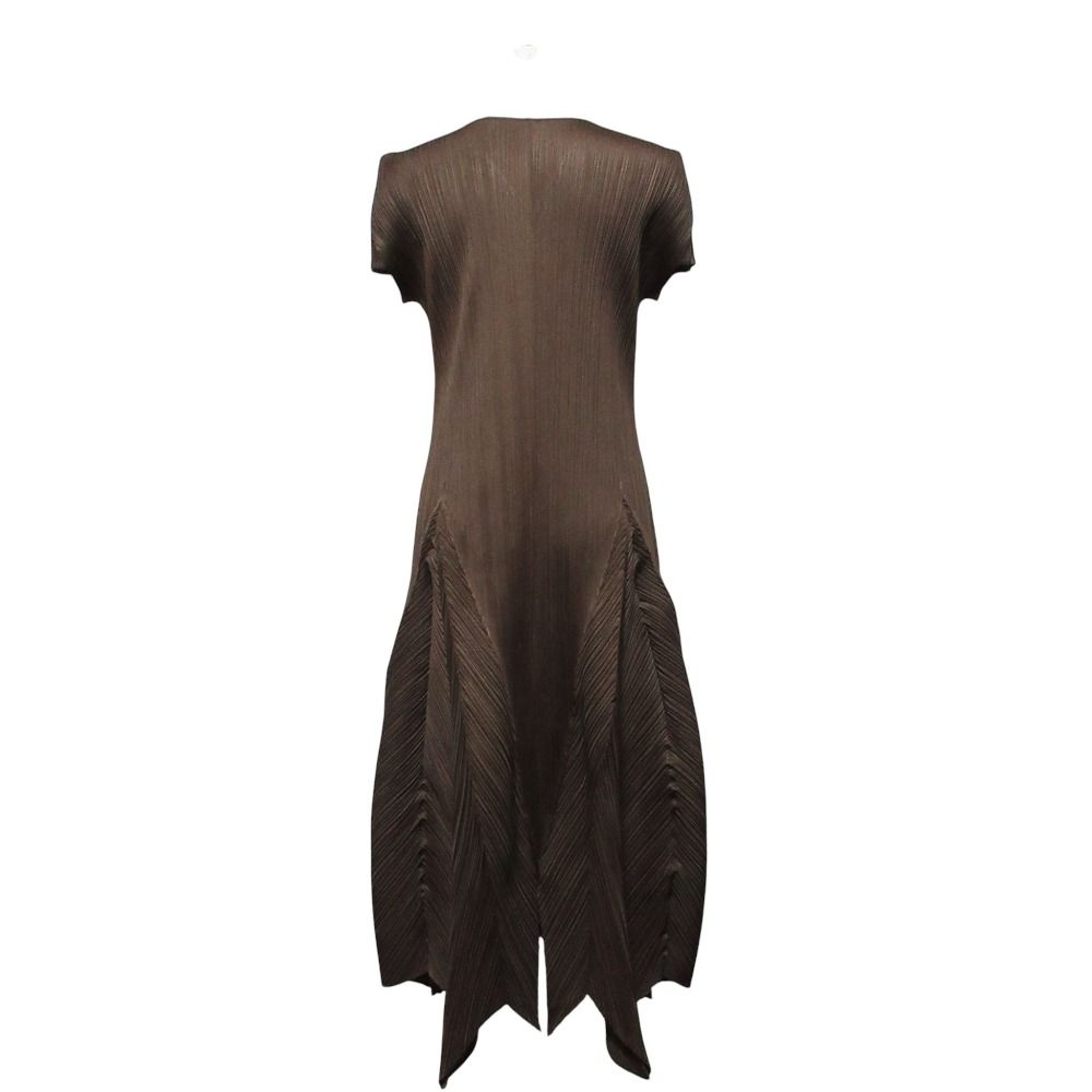 PLEATS PLEASE ISSEY MIYAKE プリーツプリーズ イッセイミヤケ Vネック ワンピース PP 73 JH 166 サイズ3 ブラウン レディース 古着