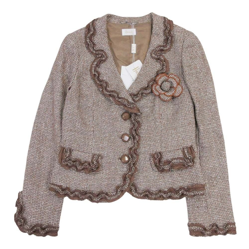 Harrods ハロッズ ツイード ワンピーススーツ セットアップ 2点セット ジャケット 膝丈ワンピース 2 茶 ブラウン レディース 古着