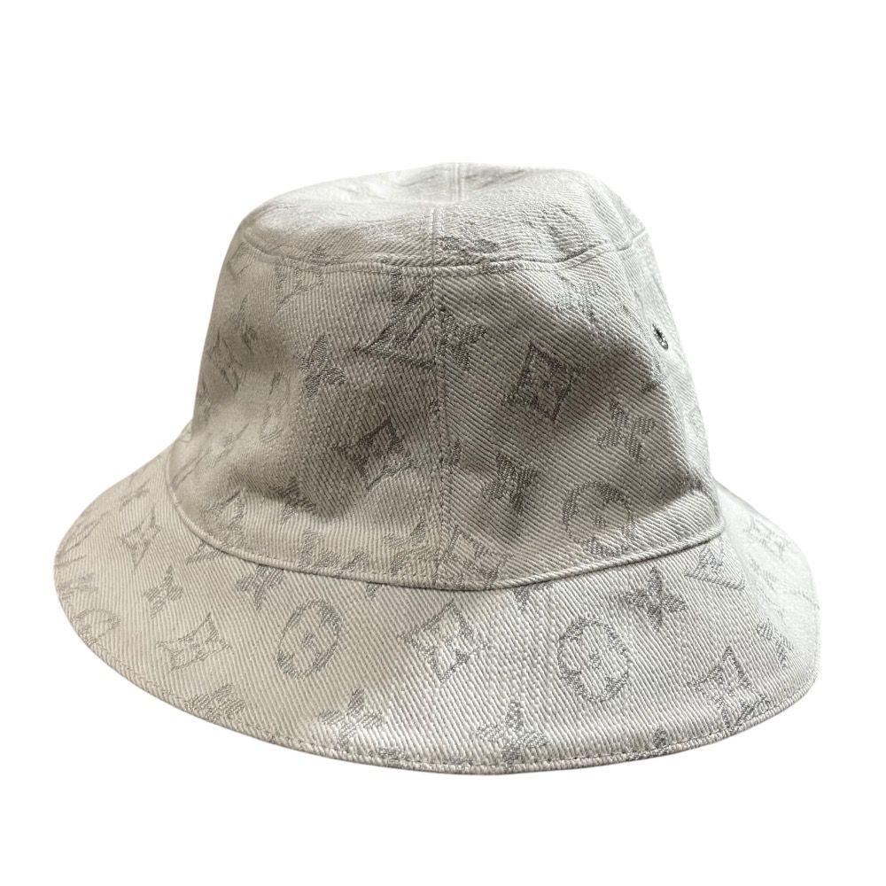 LOUIS VUITTON ルイヴィトン シャポーモノグラム デニム バケットハット リバーシブル M 76212 ホワイト ブルー メンズ レディース 古着