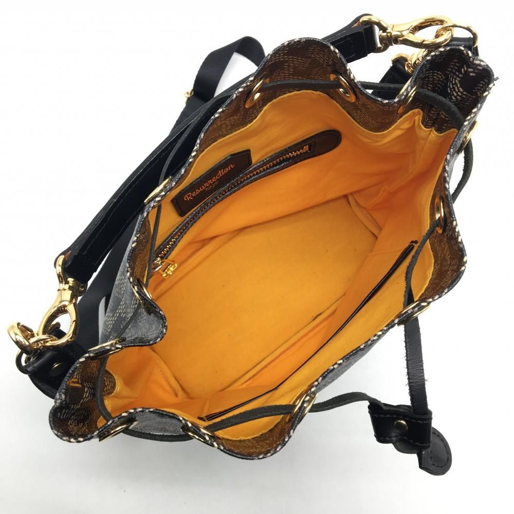 美品】レザレクション 2WAYカートバッグ 黒×ベージュ系 ストア 総柄