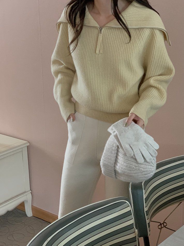 スーパーファインウール100％ セーラーハーフニット モダン ベーシック アーバン シック デイリー