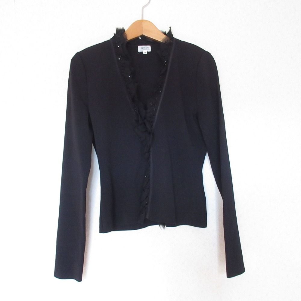 美品 FOXEY フォクシー シフォンフリル ニットボレロ カーディガン 40