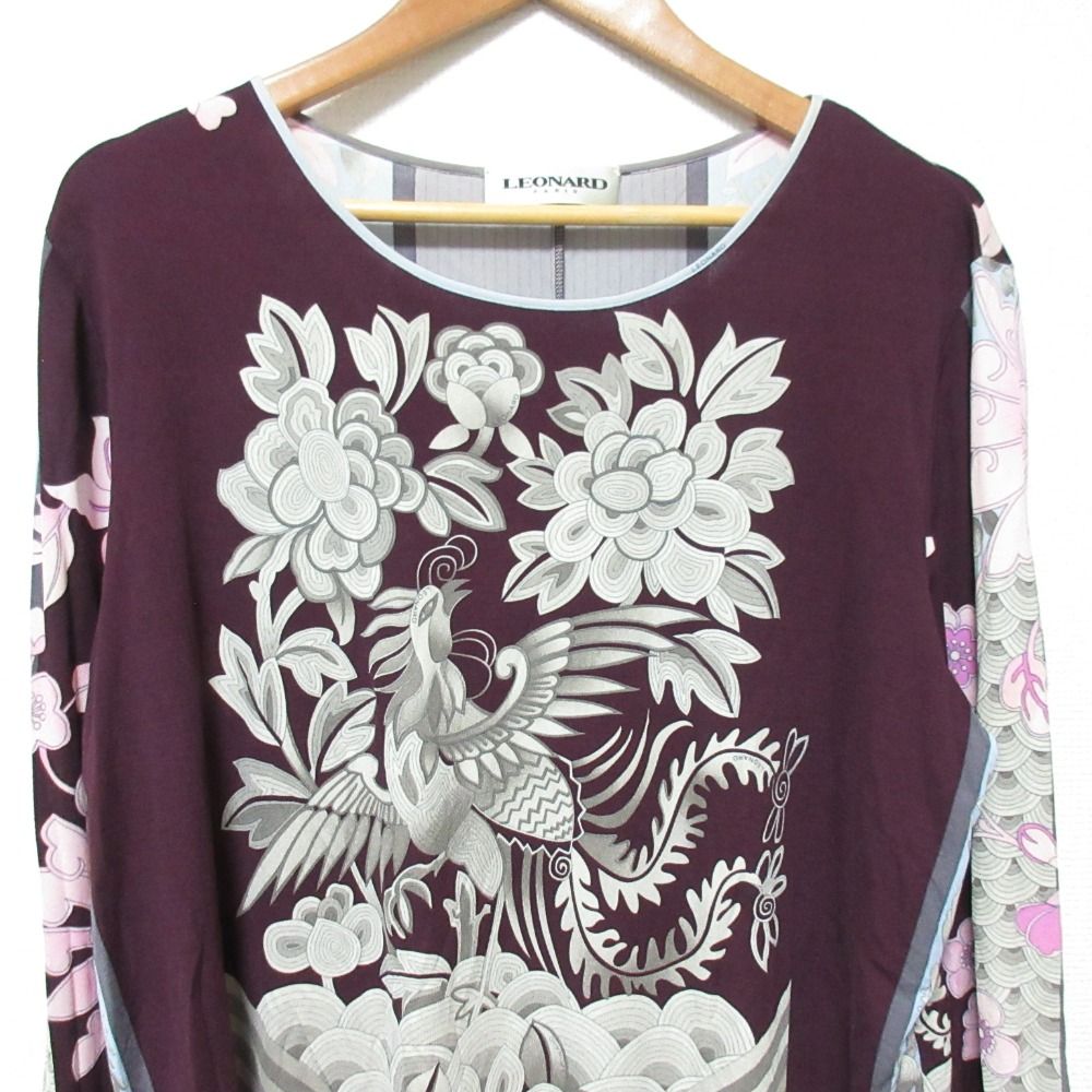 レオナール　パリ　LEONARD カットソー　46サイズ 大き目　シルク LEONARD レオナールパリ フラワープリント シルク カットソー サイズ46