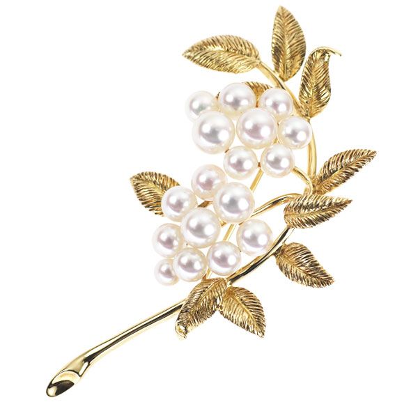 ミキモト K18YG アコヤ真珠 ブローチ 径約3.9-6.2mm 植物 - メルカリ