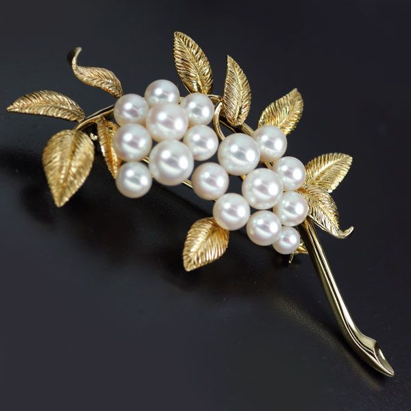 ミキモト K18YG アコヤ真珠 ブローチ 径約3.9-6.2mm 植物 - メルカリ