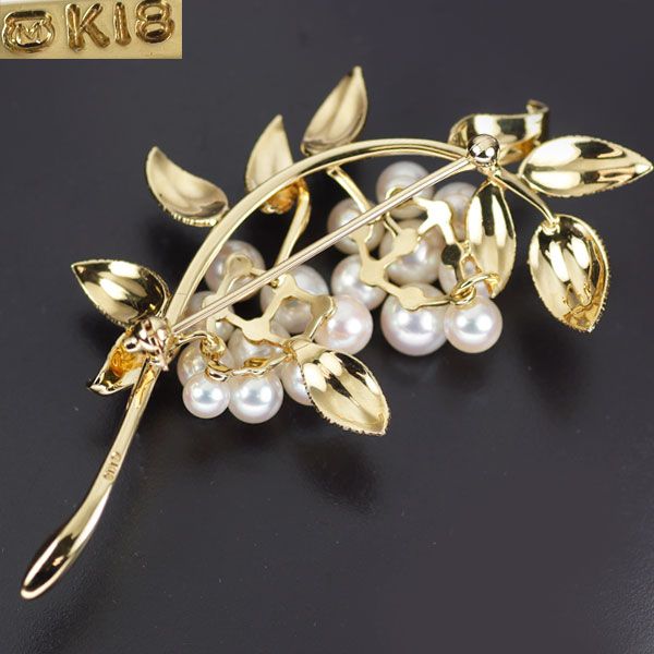 ミキモト K18YG アコヤ真珠 ブローチ 径約3.9-6.2mm 植物 - メルカリ