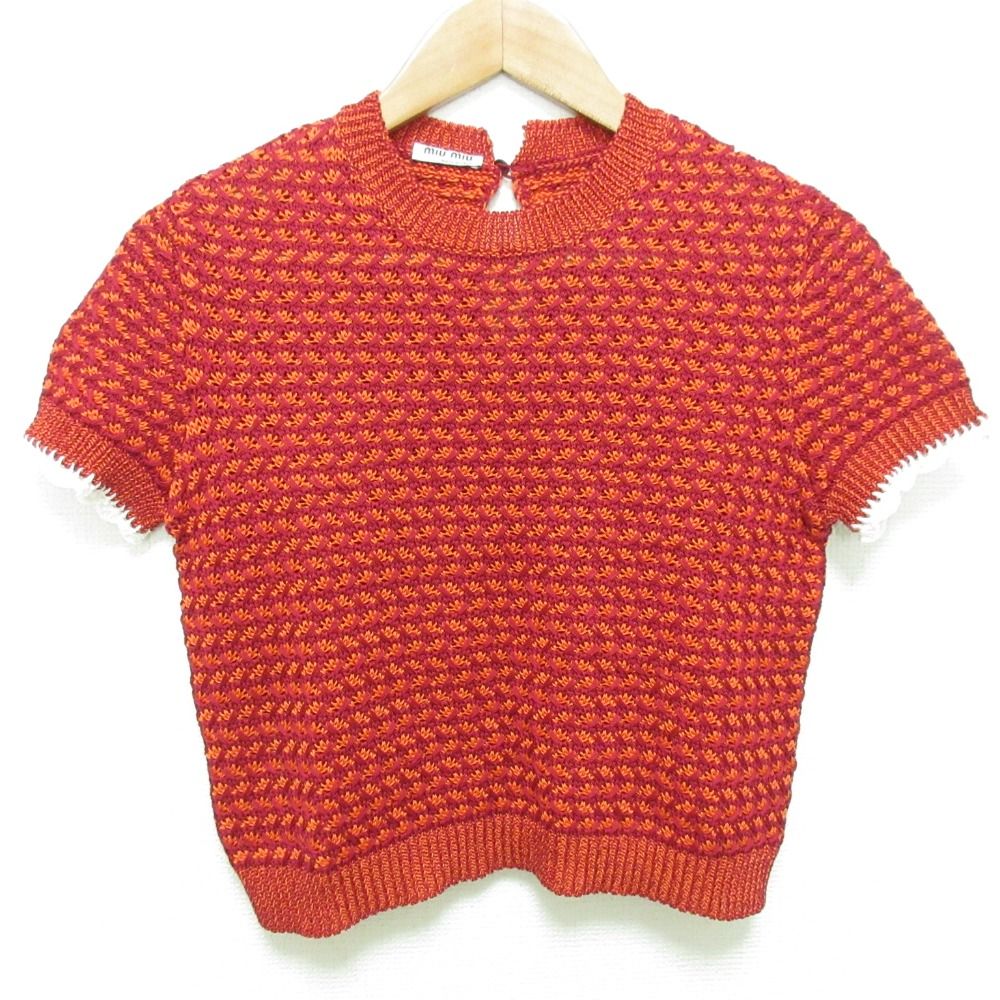 美品 miumiu ミュウミュウ 半袖 ショート丈 メッシュニット プル