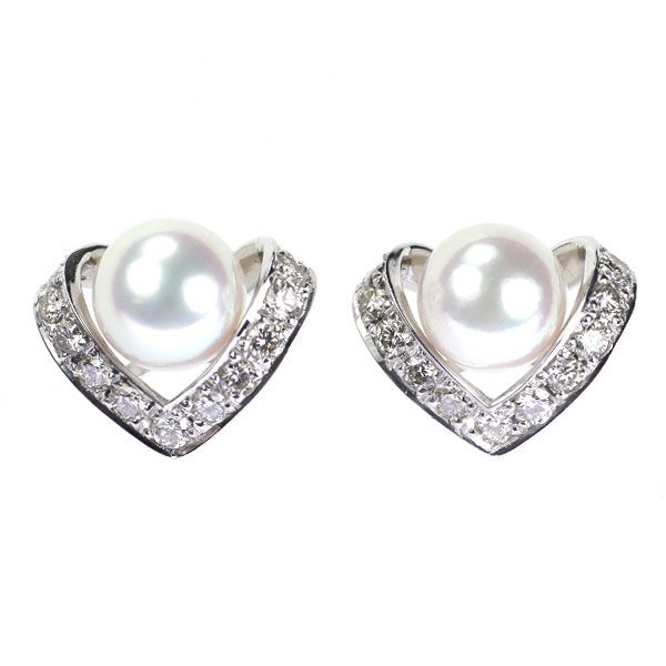 K18WG 花珠アコヤ 真珠 ダイヤモンド ピアス 径約6.7-6.9mm D0.50ct