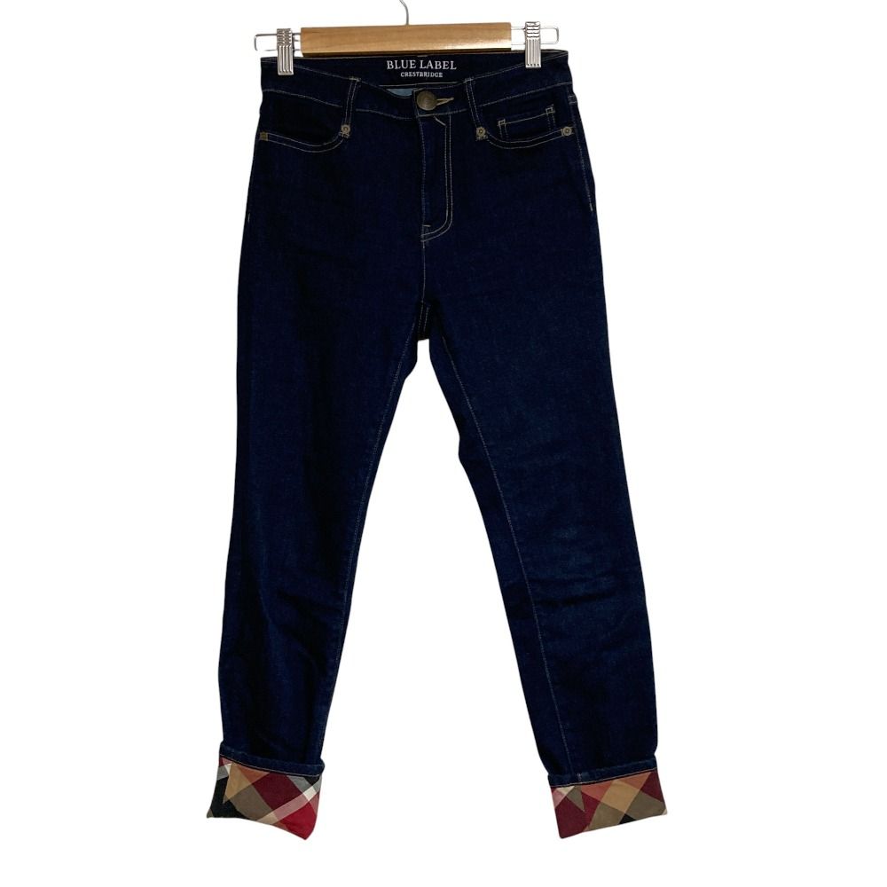 ブルーレーベルクレストブリッジ デニムジャケット 金ボタン チェック 36 美品 BLUE LABEL CRESTBRIDGE ブルーレーベルクレストブリッジ 裾