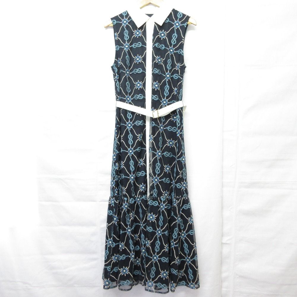 【美品】Diagram チュール刺繍ワンピース ネイビー×ブラック 36 美品 24SS Diagram ダイアグラム マリン刺繍チュールワンピース サイズ