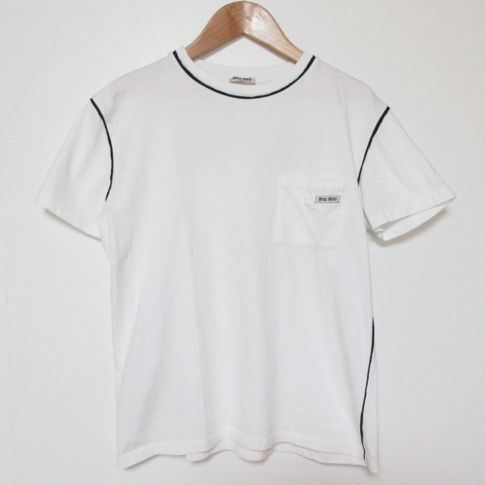 良品 MIU MIU ミュウミュウ ポケット 半袖 Tシャツ Sサイズ ホワイト 