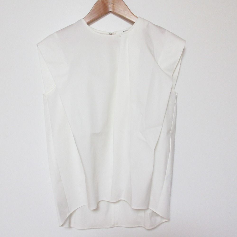 ♥ 24 SS ebure エブール ストレッチラチネ ノースリーブタックブラウス サイズ38 ホワイト レディース 古着