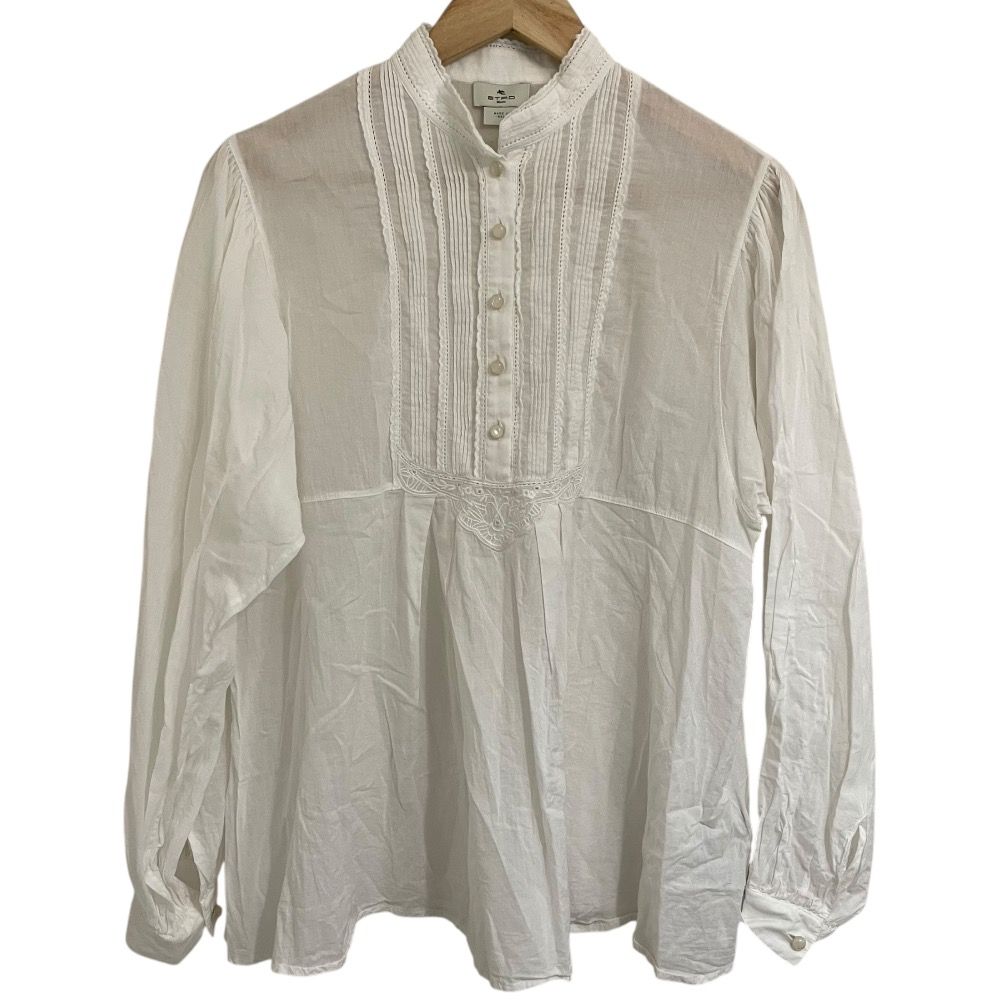 ETRO エトロ シルクエンブロイダリー プルオーバー ブラウス 42 ホワイト レディース 古着