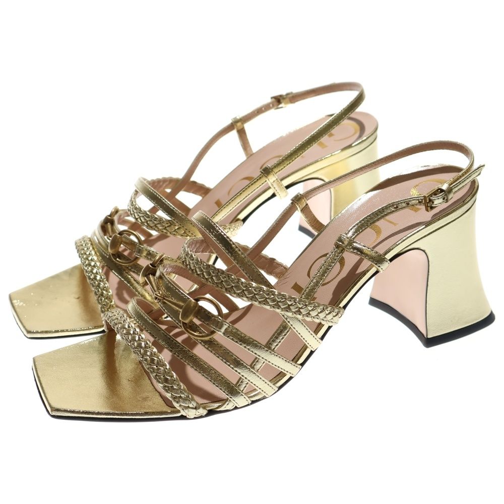 GUCCI グッチ ホースビット ストラップ ヒール サンダル ミュール ゴールド レディース