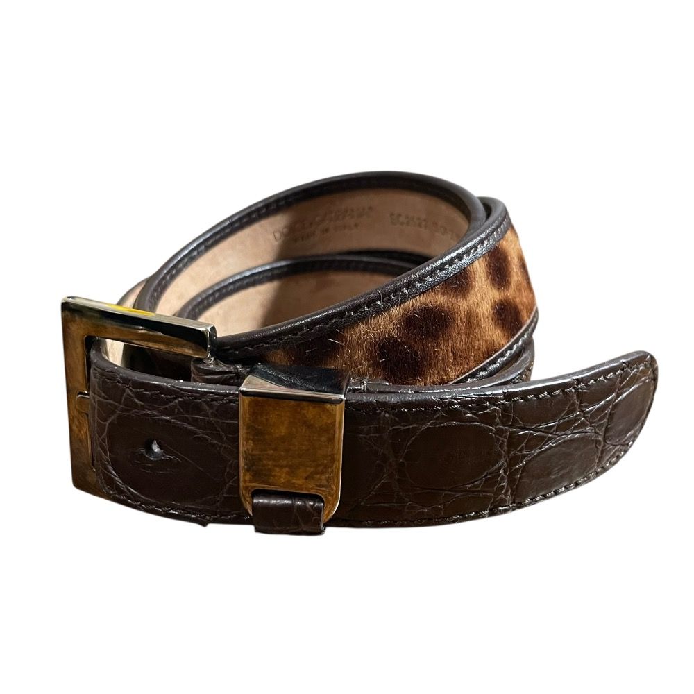 DOLCE GABBANA ドルチェ ガッバーナ ハラコ クロコダイルレザー ベルト 90 ブラウン メンズ 古着
