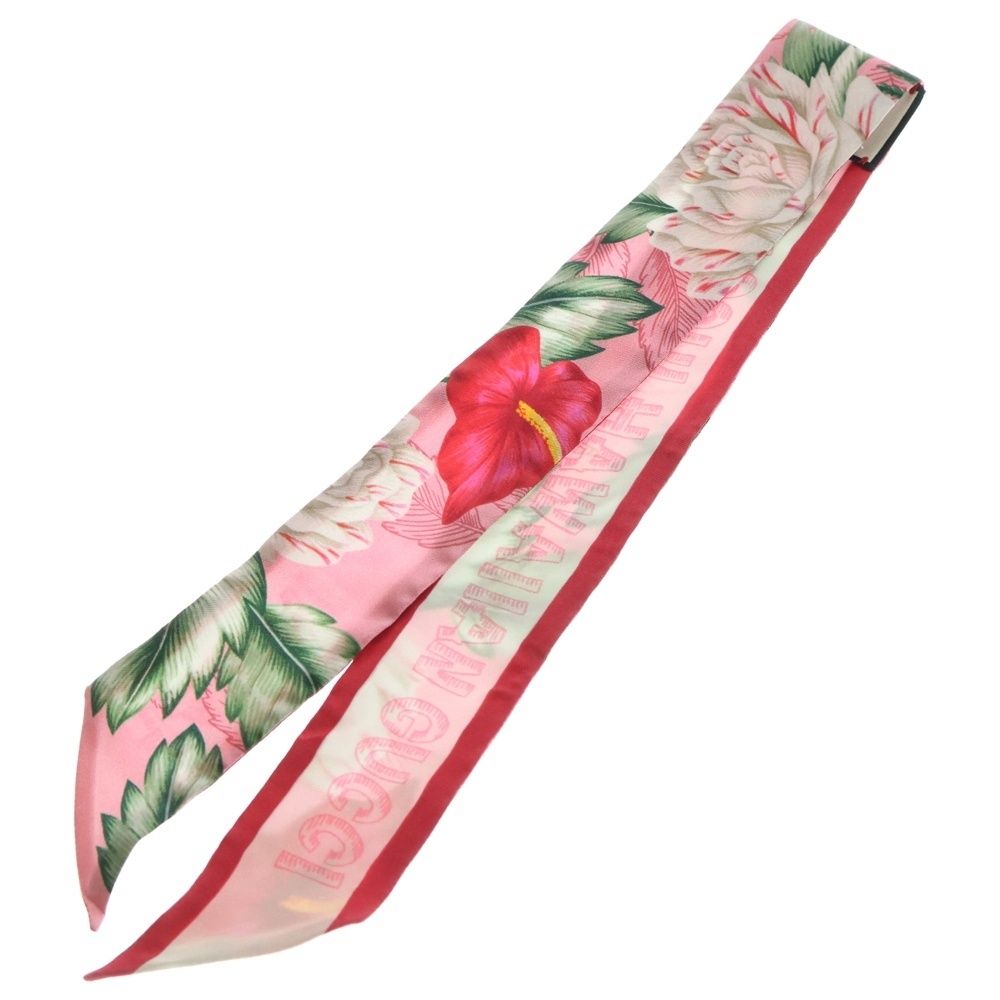 GUCCI (グッチ) フラワー 花柄 シルク ネックボウ スカーフ ピンク