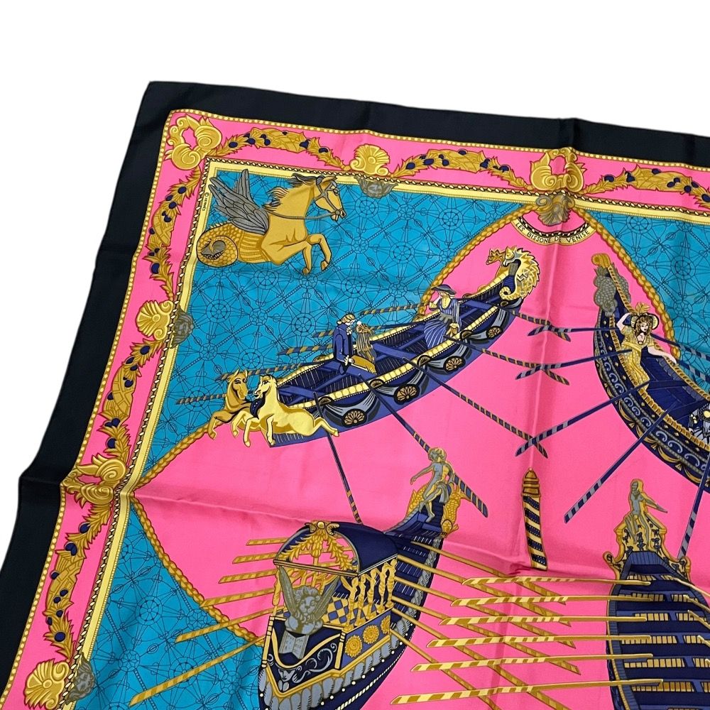 HERMES エルメス カレ90 Les Bissone De Venise ヴェニスの船祭り シルクスカーフ マルチ レディース 古着