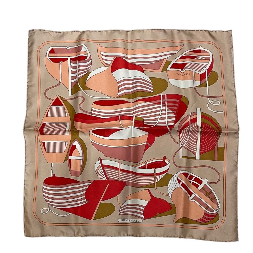 HERMES エルメス プチカレ タラサ シルク100％ スカーフ ピンク系 レディース 古着